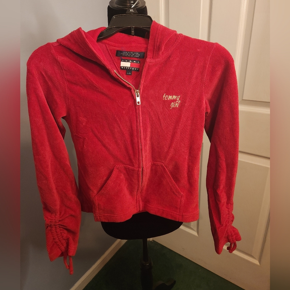 Tommy Hilfiger Cherry Red Velour/Velvet Corduroy Jacket Vintage 2003 Youth Size